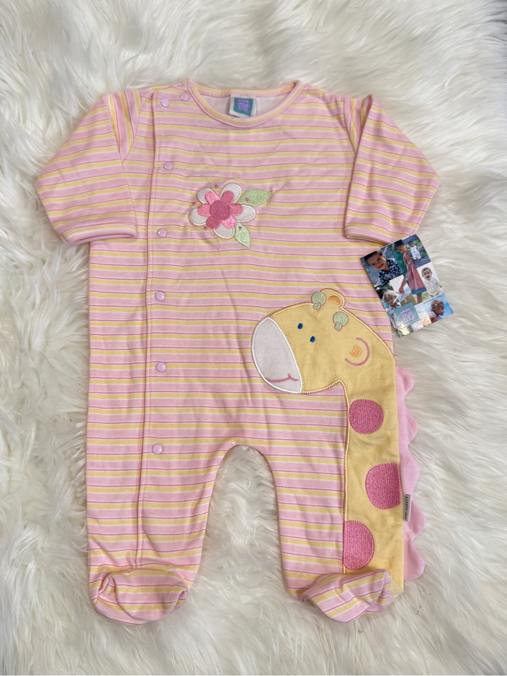 NWT Deadstock Little Me Giraffe Footed Sleeper Pink Stripe 3 Months NOS